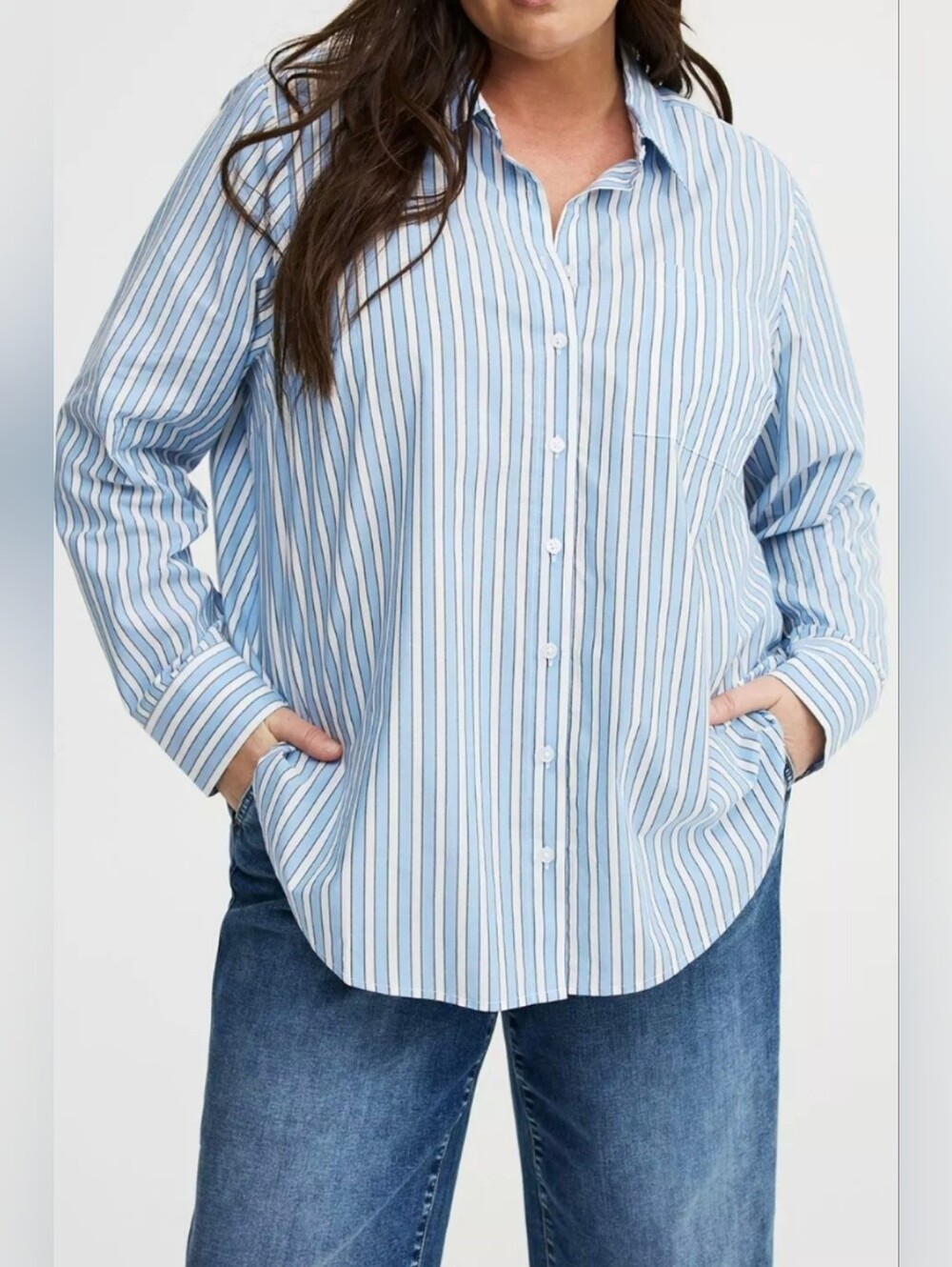Torrid 1 Madison Blue White Striped Button-Down Shirt 4113-